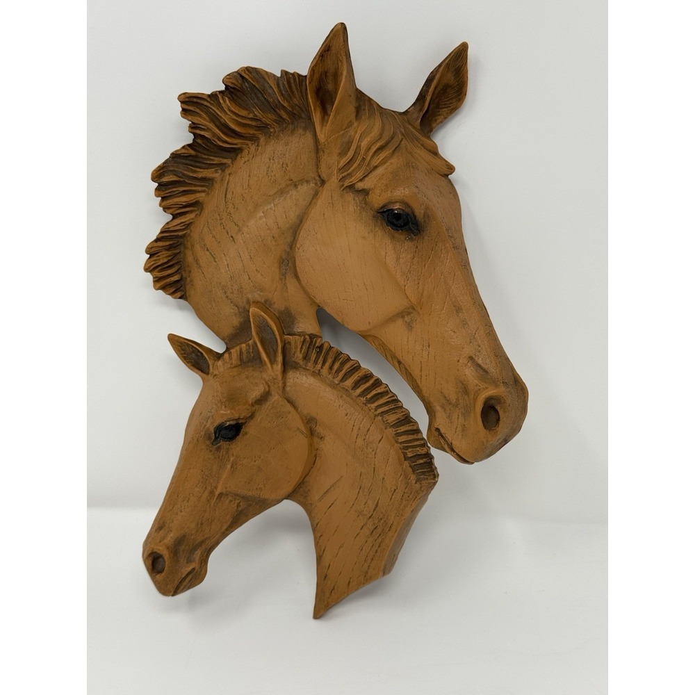 Vtg 3D Two Horse Heads Wall Hanging Sculpture Mid-Century Modern 8" X 5.25"